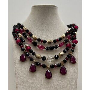 Vintage THE LIMITED 4 Strand Faceted Black Magenta Crystal Women’s Necklace 22”